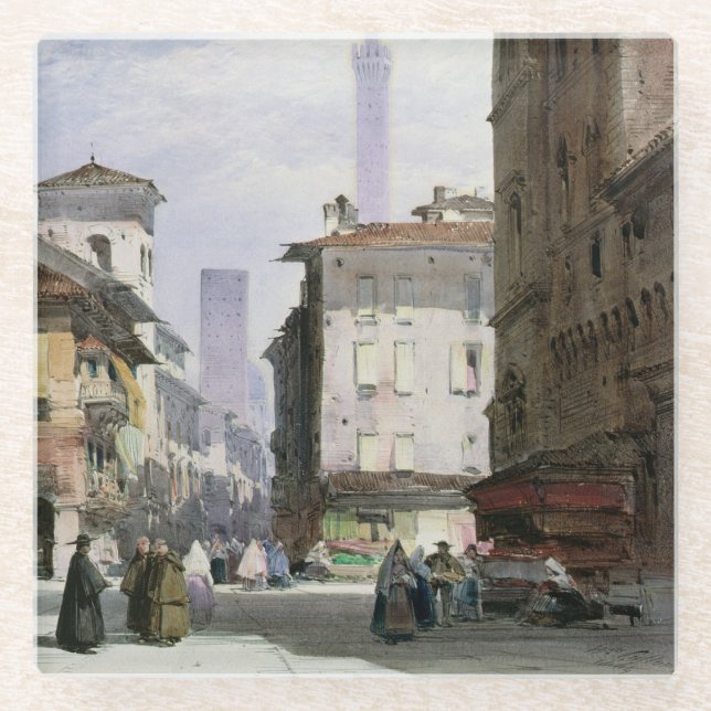 Lehnender Turm, Bologna Glasuntersetzer (Vorderseite)