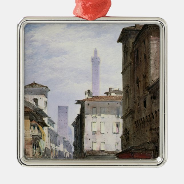 Lehnender Turm, Bologna Silbernes Ornament (Vorne)