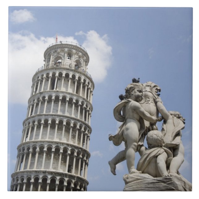 Lehnender Turm von Pisa und von Statue, Italien Fliese (Vorderseite)