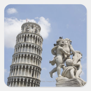 Lehnender Turm von Pisa und von Statue, Italien Quadratischer Aufkleber