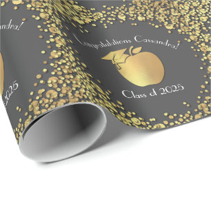 Lehramtsabschluss Grau Gold Geschenkpapier