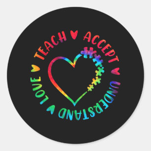 Lehre Accept verstehen Liebe Autismus Lehrer Krawa Runder Aufkleber