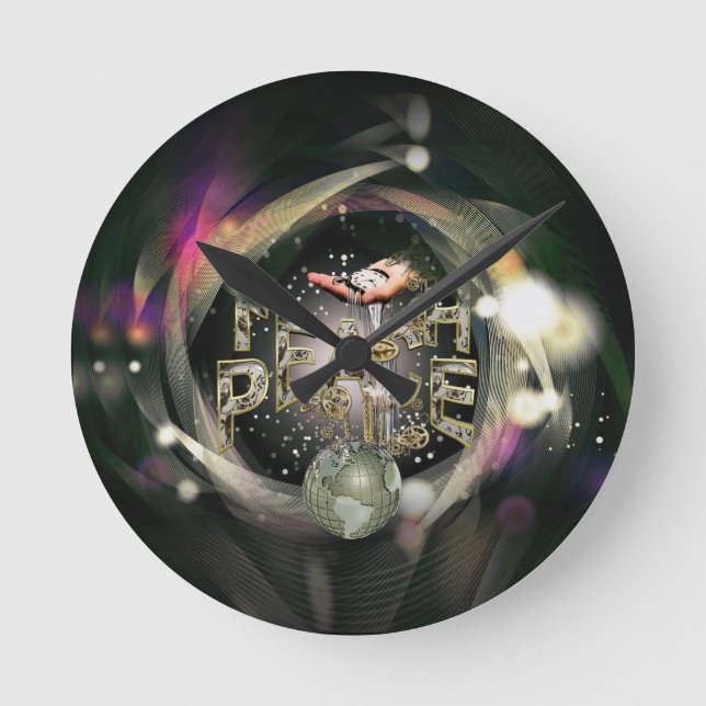 Lehre Frieden auf der ganzen Welt Runde Wanduhr (Vorderseite)