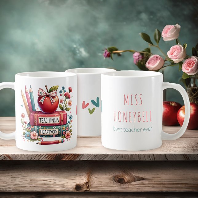 Lehre ist Herzarbeit farbenfrohe personalisierte U Kaffeetasse (Teaching is Heartwork personalized gift for school teacher)
