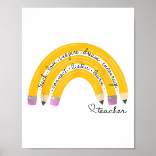 Lehre Liebe Inspirieren Regenbogen Bleistift Lehre Poster