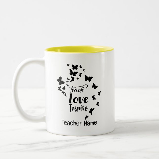 Lehre Liebe Inspirierte Niedlich Lehrer Zweifarbige Tasse (Links)