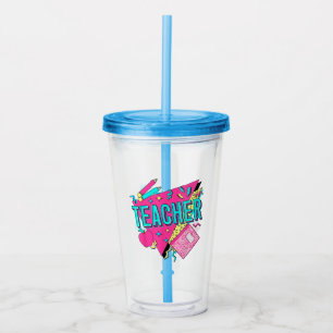 Lehrer 90er Retro Bunt Lehrer Zurück zur Schule Acryltrinkbecher