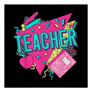 Lehrer 90er Retro Farbiger Lehrer Zurück zur Schul Poster