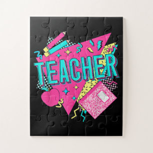 Lehrer 90er Retro Farbiger Lehrer Zurück zur Schul Puzzle