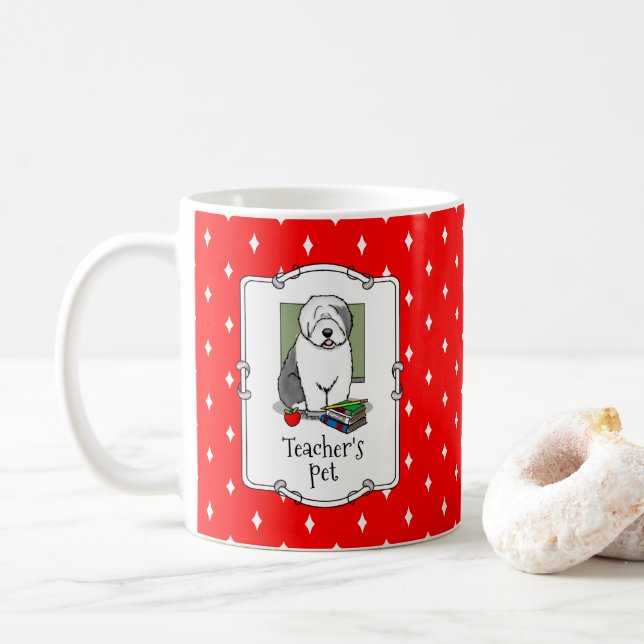 Lehrer Alte Englische Schafhunde (Grau 1) Niedlich Kaffeetasse (Mit Donut)