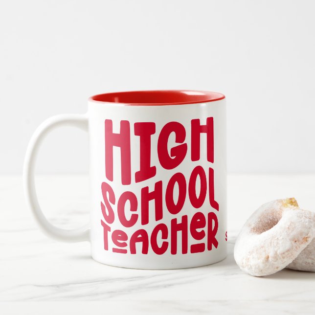 Lehrer an der Oberstufe Roter Text Zweifarbige Tasse (Mit Donut)
