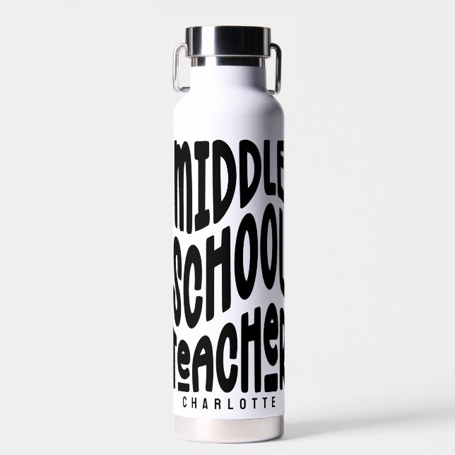 Lehrer an einer Mittelschule Weißer Text  Trinkflasche (Vorne)