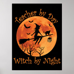 Lehrer an Tag Hexe an Abendsonntag Halloween Poster