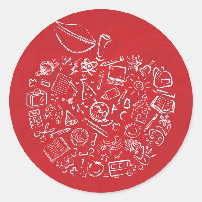 Lehrer Apfel Doodle Aufkleber (Vorderseite)