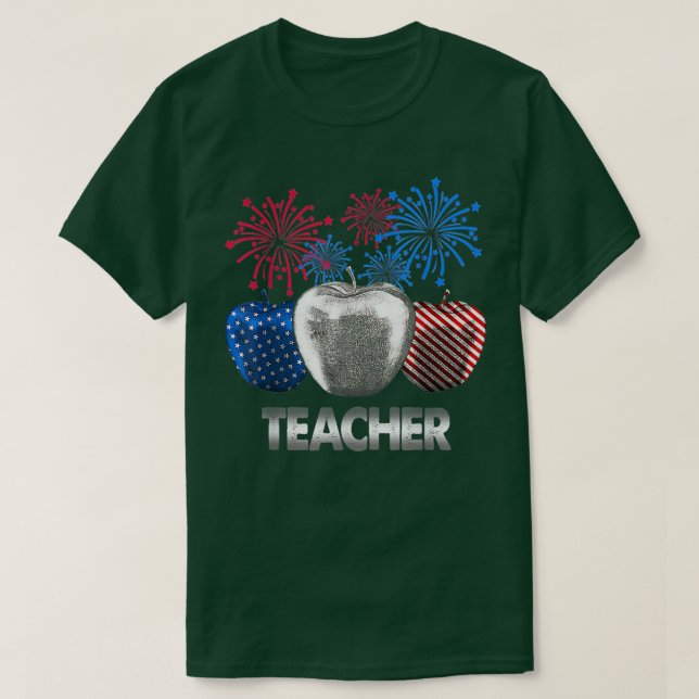 Lehrer Apple Firework American Flag T - Shirt (Design vorne)