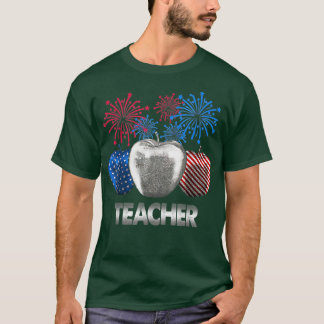 Lehrer Apple Firework American Flag T - Shirt