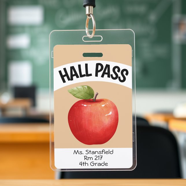 Lehrer Apple Student Klasse Bad Hall Pass Ausweis (Teacher Apple Student Class Bathroom Hall Pass Badge
)