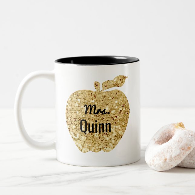 Lehrer-bezauberndes Imitatsequin-Gold Apple Zweifarbige Tasse (Mit Donut)