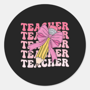 Lehrer Bleistift Ck Zur Schule Groovy Rosa Lehrer  Runder Aufkleber