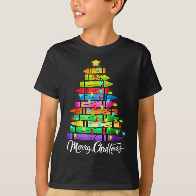 Lehrer Bleistift Frohe Weihnachten Baumlichter Sch T-Shirt (Vorderseite)