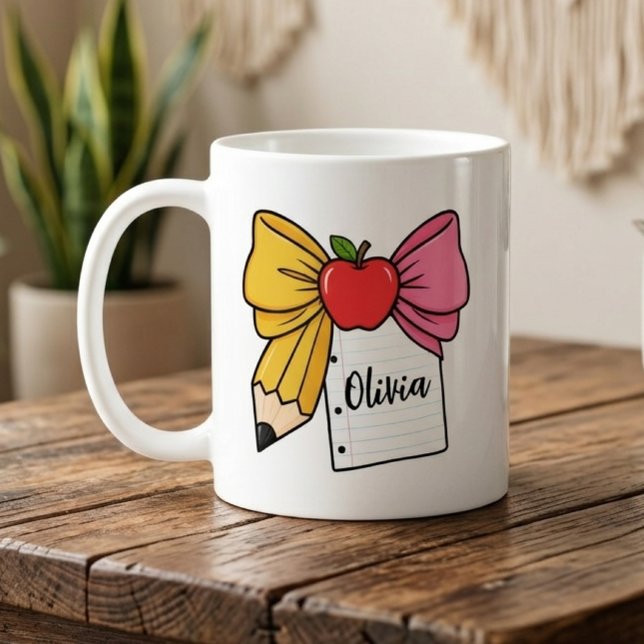 Lehrer Bogen Bleistift Bogen Zurück zur Schule Ben Kaffeetasse (Teacher Bow Mug, Teacher Appreciation Mug, Back to School Teacher Mug, Teacher Graduation Mug)