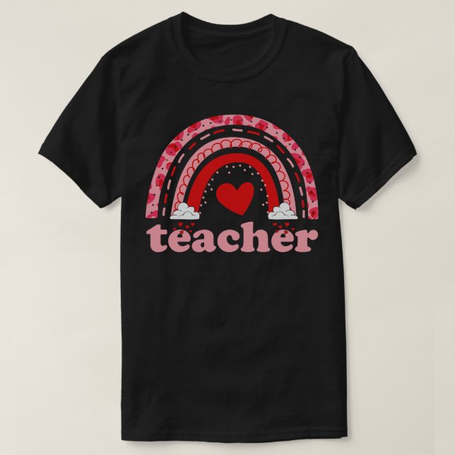 Lehrer Boho Regenbogenherzen Valentinstag Geschenk T-Shirt (Design vorne)