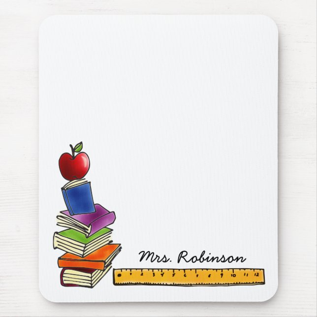 Lehrer-Buch-Stapel mit Apple-Monogramm Mousepad (Vorne)