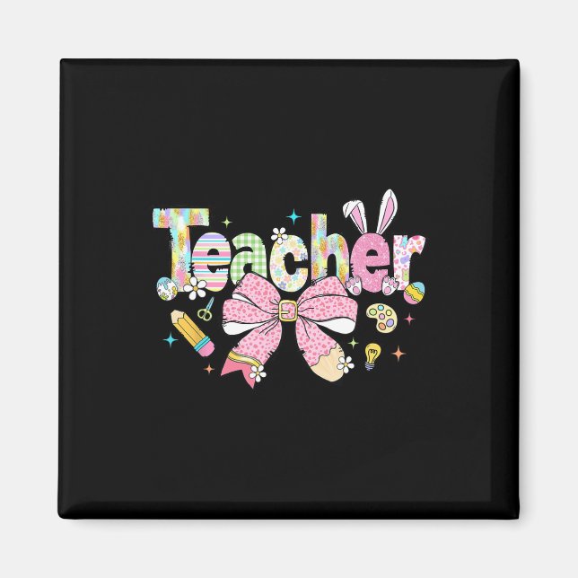 Lehrer Bunny Bow Coquette Stift Ostertage Eier Magnet (Vorne)