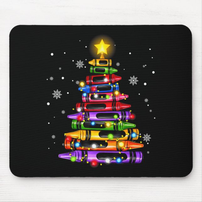Lehrer Buntstift Weihnachtsbaum Lichter Schüler Sc Mousepad (Vorne)