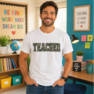 Lehrer Camo Bold Uni-Buchstaben Grün Militär T-Shirt