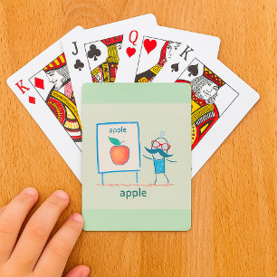 Lehrer Cartoon Apfel Spaß Lernen Alphabet Kunst Spielkarten