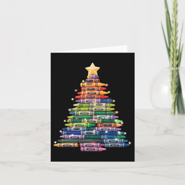 Lehrer Crayon Christmas Tree Lights Student Schoo Karte (Vorderseite)