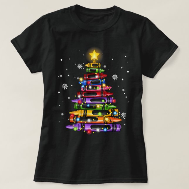 Lehrer Crayon Christmas Tree Lights Student Schoo T-Shirt (Design vorne)