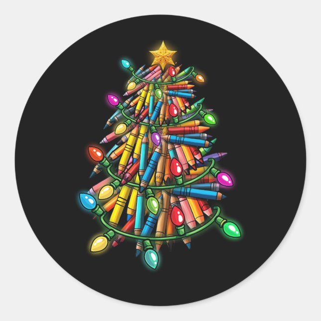 Lehrer Crayon Weihnachtsbaum Gestalt Lichtumgebung Runder Aufkleber (Vorderseite)