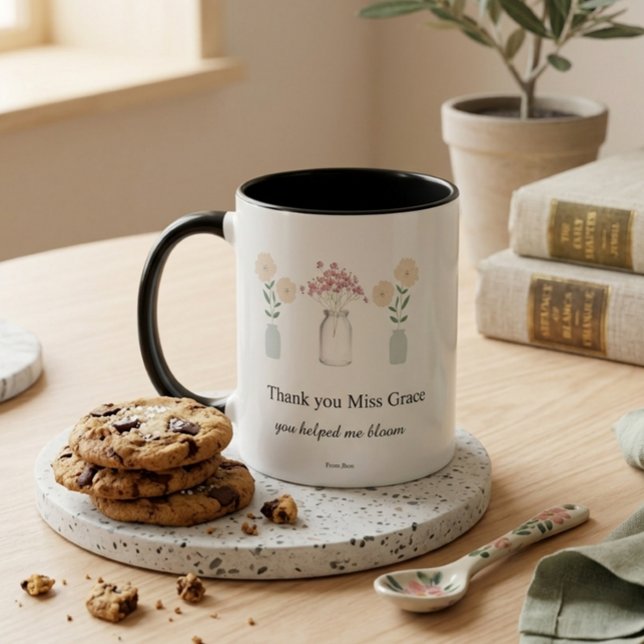Lehrer Danke Blühen Minimale Ästhetik Kaffee Tasse (Von Creator hochgeladen)