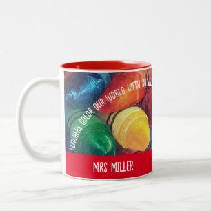 Lehrer Danke, färbe unsere Welt, Crayon Name Rot Zweifarbige Tasse