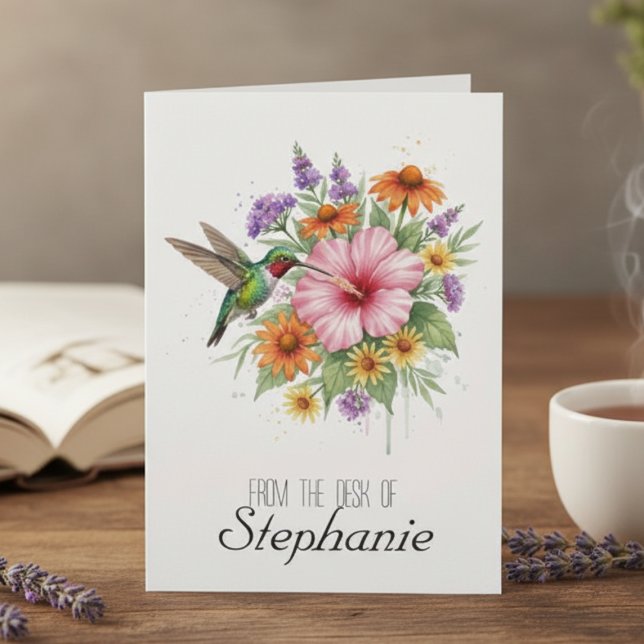 Lehrer Danke Kolibri Botanisch Floral (Colorful hummingbird and hibiscus note card for a teacher — lovely thank you gift idea for her)