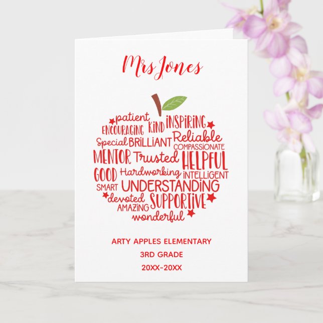 Lehrer danken Ihnen Ruhestand Wort Kunst Apfel Karte (Orchidee)