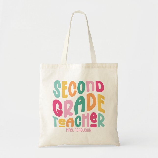 Lehrer der 2. Klasse Farbige Typografie-Design Tragetasche (Vorne)
