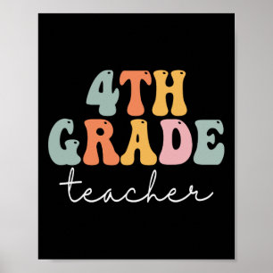 Lehrer der 4. Klasse Retro Groovy Vintage Erster T Poster
