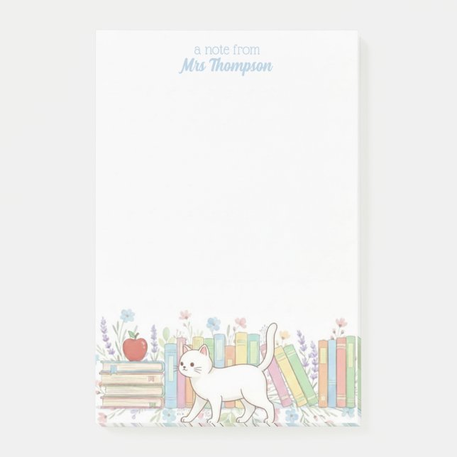 Lehrer, der Bücher & Katzen liebt Personalisiert Post-it Klebezettel (Vorderseite)
