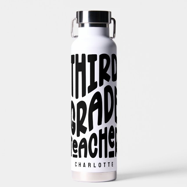 Lehrer der dritten Klasse Schwarzer Text Trinkflasche (Vorne)