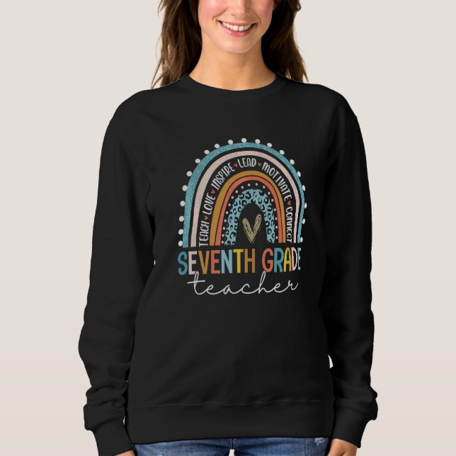 Lehrer der siebten Klasse Leopard Regenbogen Zurüc Sweatshirt (Vorderseite)