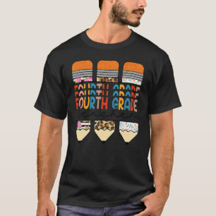 Lehrer der vierten Klasse Leopard Bleistift Zurück T-Shirt