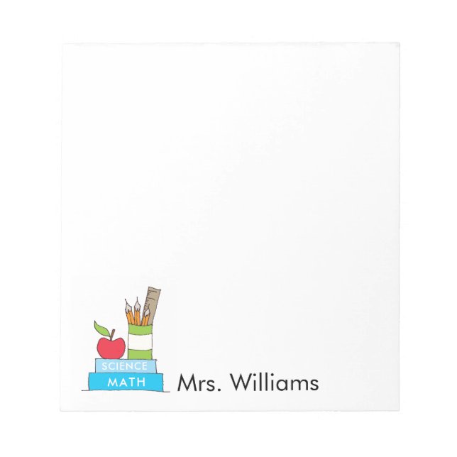 Lehrer-Editor mit Niedlichen Büchern und Apple Notizblock (Vorderseite)