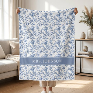 Lehrer Elegante Chinoiserie Blaue Florale Braut Fleecedecke
