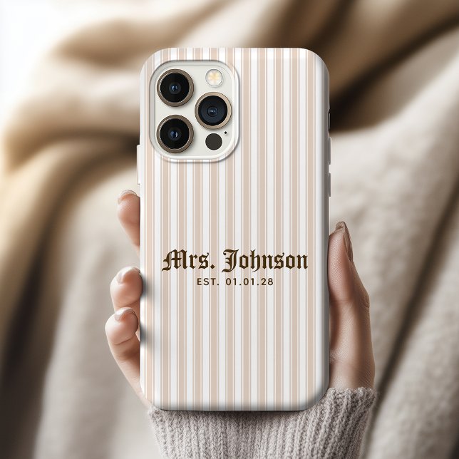 Lehrer | Elegantes Brautgeschenk mit beiger Streif iPhone Hülle (bride phone case, newlywed gift, wedding shower gift, anniversary gift for her, engagement gift,)