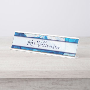 Lehrer Erzieher Beruflich Blauer Marmor Schreibtischnamensplakette