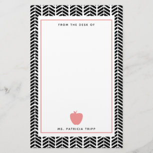 Lehrer Fischgrätenmuster-rosa Apples Boho Briefpapier