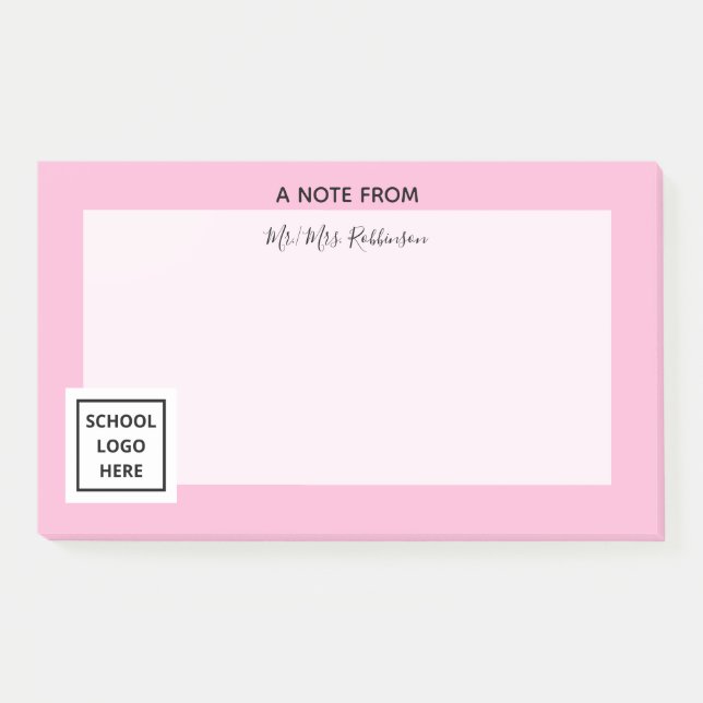 Lehrer für Logos in der Schule Wichtiges Rosa Post-it Klebezettel (Vorderseite)
